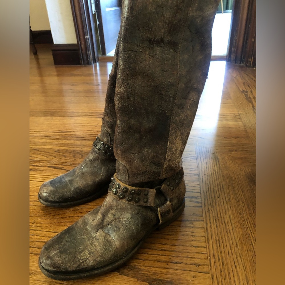 Frye Phillip Harness Crackle Leather 7.5